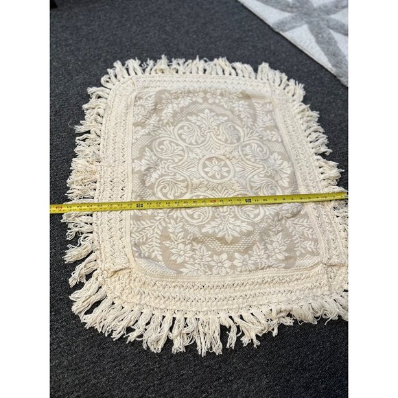 VTG Beige Floral Jacquard Throw Blanket with Fringe | 21.5" x 35" Accent Cover - Picture 4 of 8